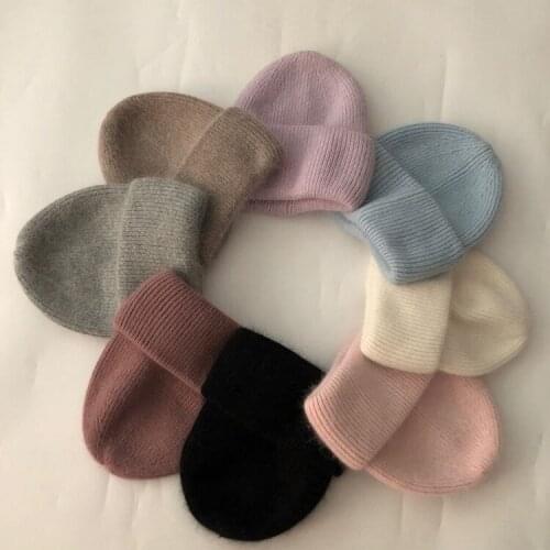 Solid Rabbit Fur Unnisex Beanie Spring Winter Wool Blends Soft Warm Knitted Hat Men Women SkullCap Hats Gorro Ski Cap Beanies