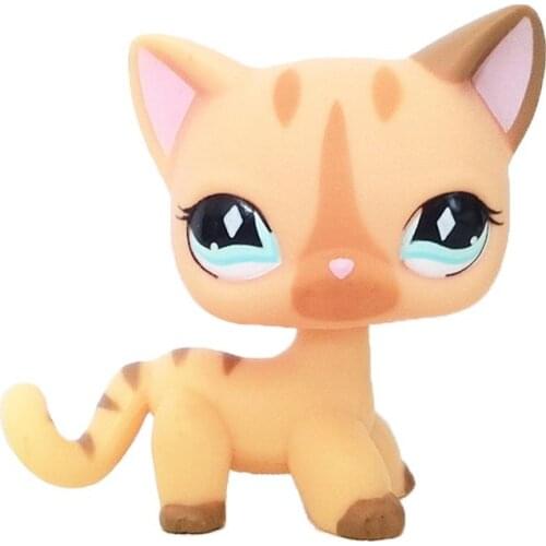 LPS CAT original pet shop cute toys standing #886 mini short hair cat cream stripe kitty diamond eyes rare child Xmas toys gift