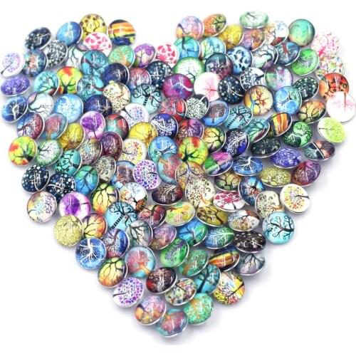 10PCS 18mm Mixed Tree of Life Round Glass Dome Snap Press Buttons DIY Crafts Scrapbook Gift Decor Jewelry Accessories Supplies