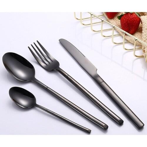 16 Pcs Luxury Black Cutlery Dinner Set 18/8 Stainless Steel Knife Fork Tablespoon Dinnerware Service 4 Western Cutlery Sets