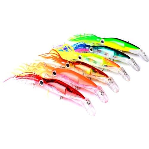YUZI 60PCS 14CM 40G Octopus Crank Swings Squid Trolling Minnow Fishing Lure Bionic Squid Bait