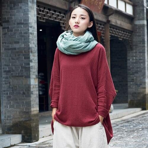 Women Solid Color Cotton Linen Irregular Length Autumn T-shirt Tops Ladies Vintage Tees Shirt Female 2020 Spring Tops