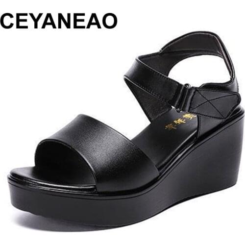 CEYANEAO 2020 summer women wedge sandals 6cm medium heel comfortable platform sandals black red white