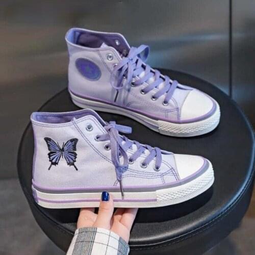 Purple Butterfly Embroidery Women Canvas Sneakers Tenis Feminino Espadrilles Girl Reflective Black Hip Hop Platform Sports Shoes