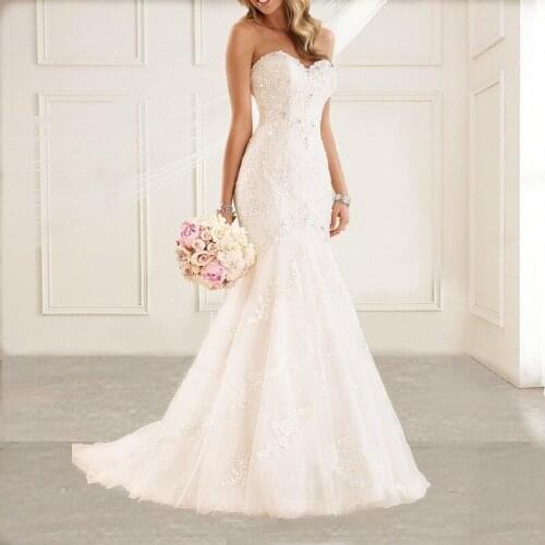 WOMENS Bridal WEDDING gown lace up STRAPLESS SLEEVELESS PLUS SIZE anniversary ceremony MERMAID Muslim wedding DRESS with train