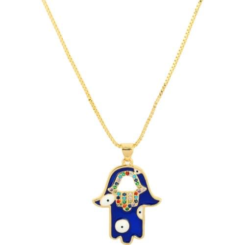 Womens Gold Cz Pendant Necklace Eye of Turkey Eye of The Devil Plam Heart Moon Star Chain Necklace Copper Zirconia Necklace