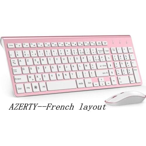 2.4G Wireless Silent Keyboard and Mouse Mini Multimedia Full-size Keyboard Mouse Combo Set For Notebook Laptop Desktop PC Pink