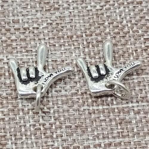 925 Sterling Silver I Love You Hand Sign Charms Signal Symbol for Bracelet Necklace