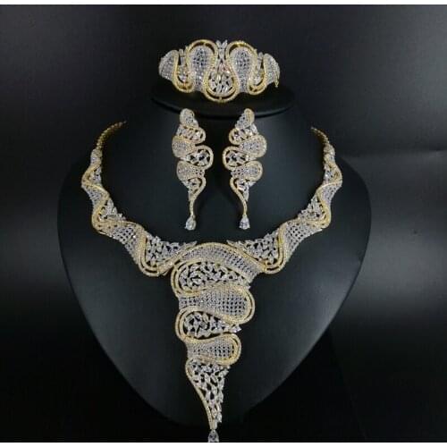 2020 new fashion romantic crystal CZ zircon golden necklace earring bracelet ring wedding bride banquet dressing party jewelry