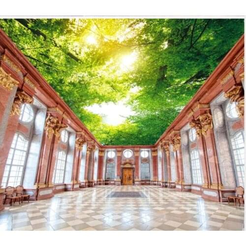 Green forest big tree sky zenith painting 3d ceiling murals wallpaper 3d ceilings