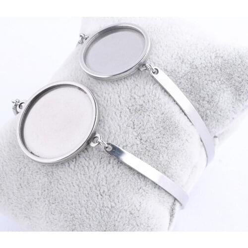 5pcs Fit 20mm 25mm Cabochon Bracelet Base Settings Stainless Steel Cuff Bracelets Bezel Blanks For Jewelry Making Findings