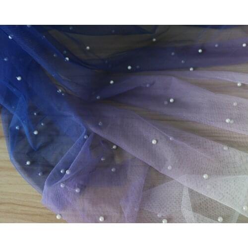 50cm*150cm Soft Gradient Ombre Net Fabric Deep Blue Pearl Mesh Cloth Wedding Material