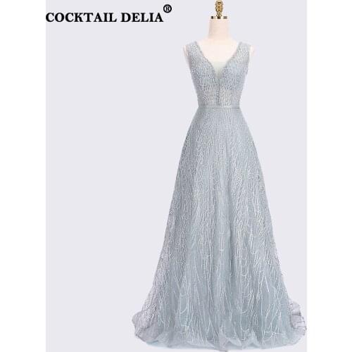 Dubai Grey Khaki Ball Gown Sleeveless Prom Dresses 2021 High-end Beading Lace V-Neck Party Gowns 2021 Plus Size