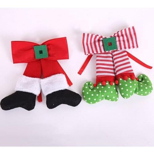 1pc Cartoon Santa Elf Feet Christmas Tree Bowknot Decor Pendants Home Happy New Year Party Xmas Tree Bows Hanging Pendants