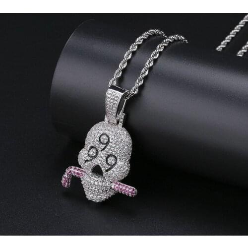 Hip Hop Ice Out 999 Skull Pendant Copper Micro Inlaid AAA Cubic Zircon Men Solid Necklace Jewelry