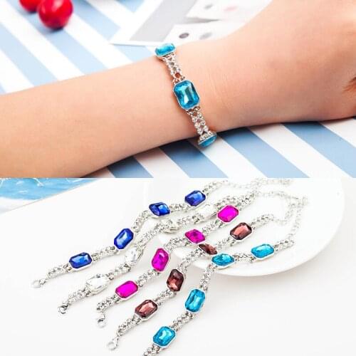 Double Row Crystal Charm Bracelets Square Shaped Pendants Statement Bangles Silver Color Wristband Chains Jewelry Accessories