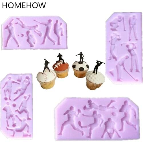 Hot 1PC/Lot 5 Lattice Sport Skill Aciton Football Soccer Rugby Golf Baseball Silicone Cake Mold Kids Favorite Sports Cake Mold