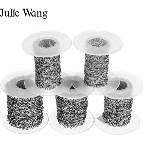 Julie Wang 10 Yards/Roll 1-3mm Stainless Steel Cross O Chain Women Men Necklace Chain Bracelet Jewelry Making Finding Accessory