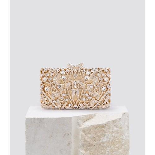 XIYUAN Red Crystal Diamond Clutch Purse Women Metal Clutches Evening Bag Hollow Out Wedding Party Prom Handbag Minaudiere Bags