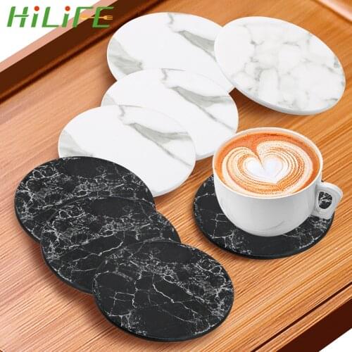 HILIFE Leather Coaster Heat Non-slip Insulation Mats Irregular Marble Pattern Northern Europe Cup Mat Pad
