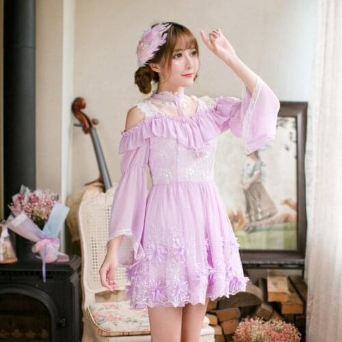 Candy rain Princess sweet lolita dress dress sweet slim lace princess V-neck natural waist pure color lovely dress C22CD7180