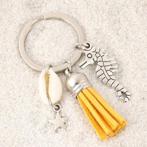Summer Beach Tassel keychain Cartoon Sea Conch Starfish Pearl Shell Keychain KeyRing Women Gift