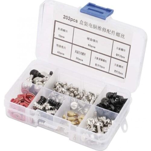 202Pcs Motherboard Hard Disk Screw Chassis Self-Tapping Screw Insulating Gasket Assortment Kit PC Computer Repairing Accessories