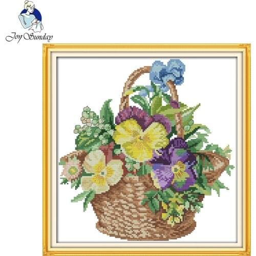 Joy Sunday Needlework Crafts 14CT printed Embroidery Flower basket (4) Counted Cross Stitch Kit Set Horse Pattern