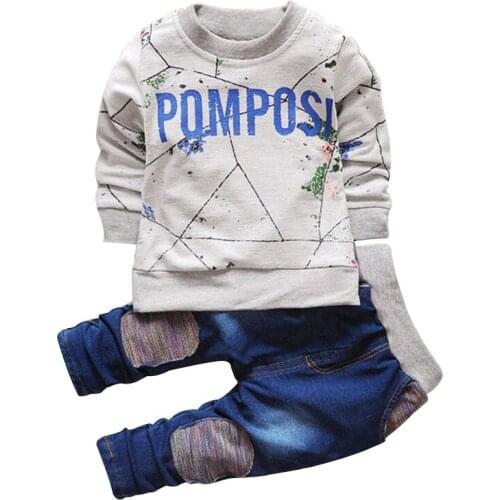 Baby boy clothes spring and autumn new knit jeans two-piece suit for baby boys boy letter printed sweater and jeans casual suit