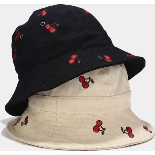 Embroidery Cherry Bucket Hat for Women Fisherman Hat Hat Summer Sun Hat Lovely Girl Friend Gift