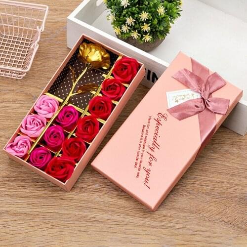 5Set Romantic Rose Soap Flower Heads Foil Plated Gold Rose Artificial Flowers Box for Valentines Day Wedding Decoration Gift