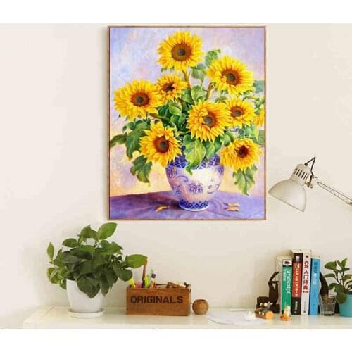 Full Diamond Painting Mosaic Home Decor Sunflower Vase Cross Stitch DIY Handicrafts Flower Embroidery Painting Gift living Room