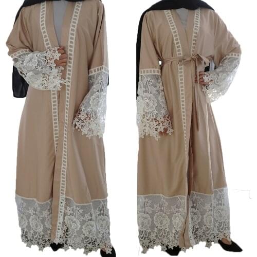 Ramadan Muslim Lace Women Abaya Open Kimono Long Sleeve Maxi Dress Cocktail Robes Dubai Jilbab Kaftan Islamic Party Middle East