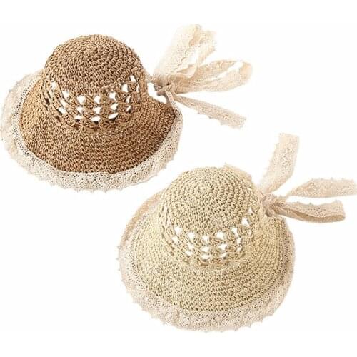 2 Colors Princess Kids Beach hat infant Girls Boho Straw Hat Lace Sunhats Outfits Toddler Straw hand-woven hat