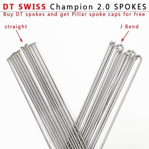 Bicycle spokes DT Swiss Champion 2.0 round spokes J-bend/straight pull head bicycle spokes Silver bicycle spokes with copper cap