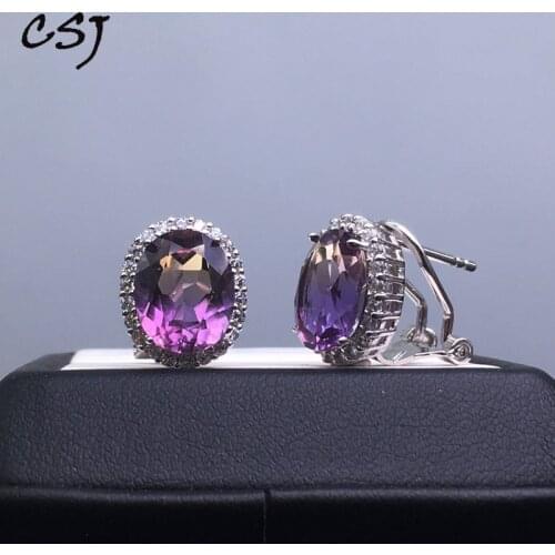 CSJ Noble Elegant Good Ametrine Quartz Gemstone Earring Sterling 925 Silver Oval8*10mm Fine Jewelry For Women Lady Gift