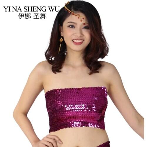 1Pc Belly Dance Sequin Top Belly Dance Bra Top Dancing High-elastic Tops Wrapped Chest Sexy Off Shoulder Party Clothes 9 Colors