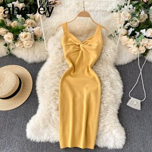 Women Knitted Strap Dress Design V Neck Sleeveless Backless Slim Sheath Dress Summer Elastic Sexy Bodycon Short Dress