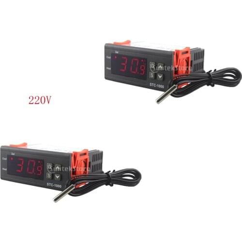 2x Temperature Controller STC-1000 Digital Outlet Thermostat, Pre-wired, 2 Stage Heating and Cooling Mode, 220V 10A