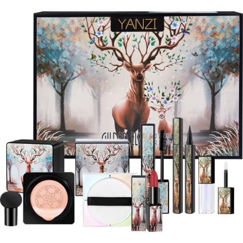 7/5 Elk Makeup Sets Gift Box Cosmetics make up Air Cushion BB Cream Concealer Powder Velvet Lipstick Mascara cosmetic Kit gift