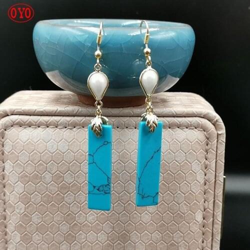 925 sterling silver new temperament personality long turquoise earrings
