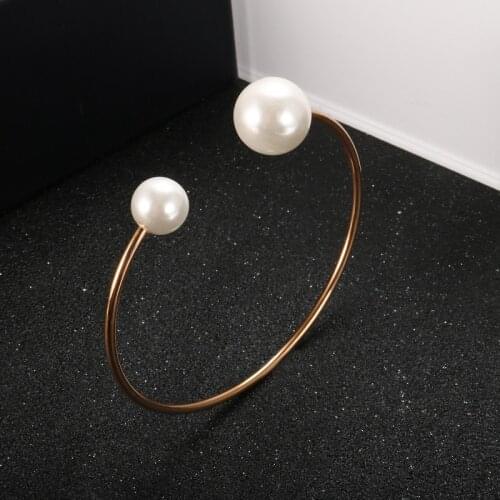 Luxury Rose Color Pearl Bracelets Open Cuff Bangles For Women Men Stainless Steel Simple Style Wristband Female Jewelry Gifts