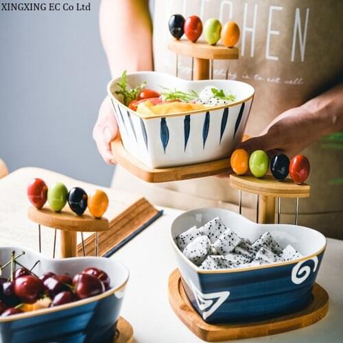 5.5 Inch Heart Shaped Fruit Bowl Bone China Household Creative Bowl Japanese Snack Plate Wooden Tray Dining Table Supplies