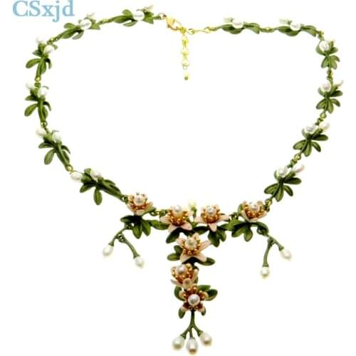 CSxjd 1pcs Latest design Natural Pearl Orange flower Retro necklace sweater chain Elegant Women 's necklace Jewelry