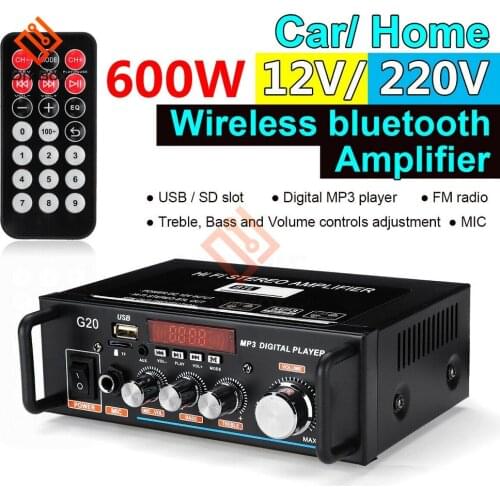 220V 600W Home Amplifiers HiFi Subwoofer Home Theater Sound System Audio Car Amplifiers FM TF AUX MP3 Player Remote Control