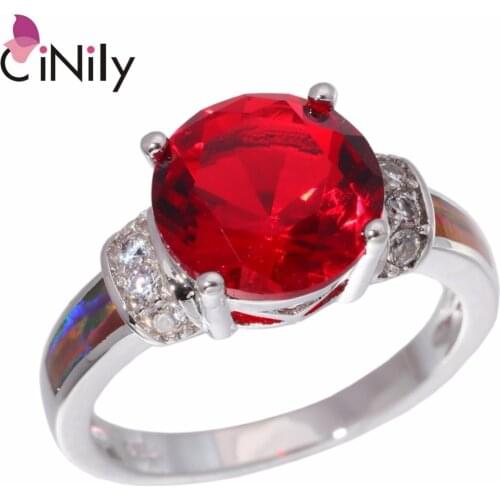 CiNily Created Orange Fire Opal Garnet Cubic Zirconia Silver Plated Wholesale Hot Sell Jewelry for Women Ring Size 6-9 OJ9250