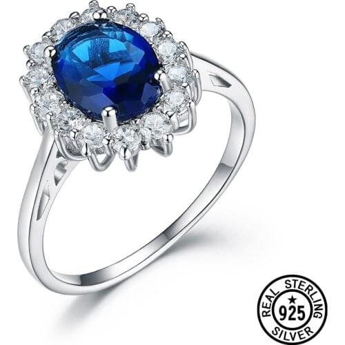 Dyson 925 Sterling Silver Rings For Women Diana Created Blue Sapphire British Royal Engagement Rings Anniversary Wedding Jewelry
