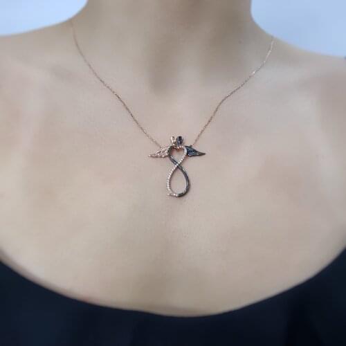 Winged Infinity 925 Sterling Silver, Gold, Rose Plated Zircon Necklace For Women Girls Handmade Jewelry Elegant Minimalist