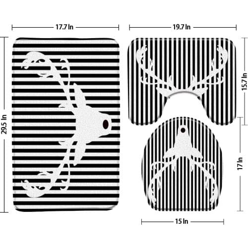 Deer Head Pattern Bath Mat Black And White Stripes Bathroom Mats 3-Piece Set Shower Rugs Toilet cover Carpet Bathroom Products