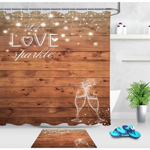 Creative Rustic Wood Board Pattern Shower Curtains Romantic Valentines Day Waterproof Mildew Proof Bath Curtains for Bathroom